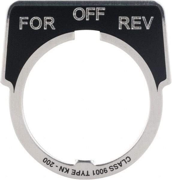 Square D - Metal Legend Plate - For-Off-Rev - Black Background, White Letters, 30mm Hole Diameter - Exact Industrial Supply