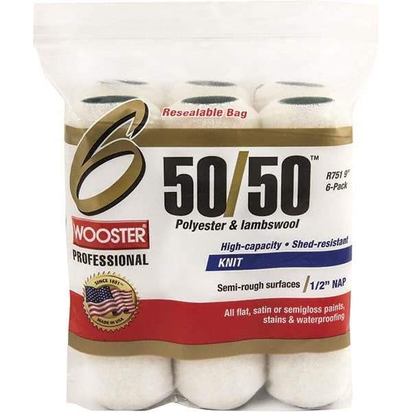 Wooster Brush - 1/2" Nap, 9" Wide Paint Roller - Semi-Rough Texture, Wool/Poly Blend - Exact Industrial Supply