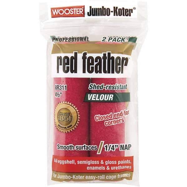Wooster Brush - 1/4" Nap, 4-1/2" Wide Paint Mini Roller Covers - Smooth Texture, Velour - Exact Industrial Supply