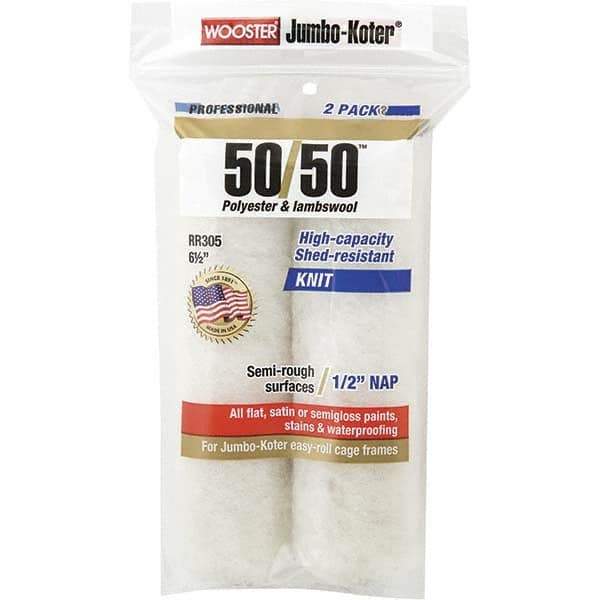 Wooster Brush - 1/2" Nap, 6-1/2" Wide Paint Mini Roller Covers - Semi-Rough Texture, Wool/Poly Blend - Exact Industrial Supply