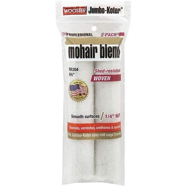 Wooster Brush - 1/4" Nap, 6-1/2" Wide Paint Mini Roller Covers - Smooth Texture, Mohair Blend - Exact Industrial Supply
