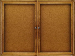 Quartet - 48" Wide x 36" High Enclosed Cork Bulletin Board - Natural (Color) - Exact Industrial Supply