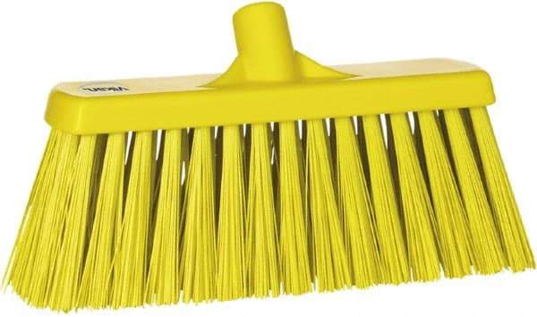 Vikan - 12" Heavy Duty Synthetic Push Broom - 2" Bristle Length, Plastic Block, European Threaded Handle Connection - Exact Industrial Supply