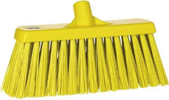 Vikan - 12" Heavy Duty Synthetic Push Broom - 2" Bristle Length, Plastic Block, European Threaded Handle Connection - Exact Industrial Supply