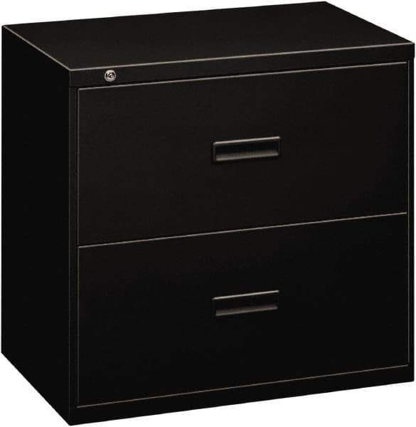Basyx - 30" Wide x 28-3/8" High x 19-1/4" Deep, 2 Drawer Lateral File - Steel, Black - Exact Industrial Supply