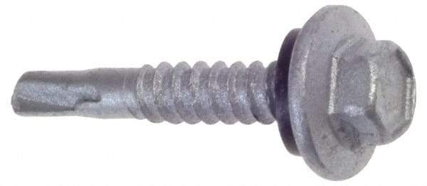 Buildex - #12, Hex Washer Head, Hex Drive, 1-1/4" Length Under Head, #2 Point, Self Drilling Screw - Steel - Exact Industrial Supply