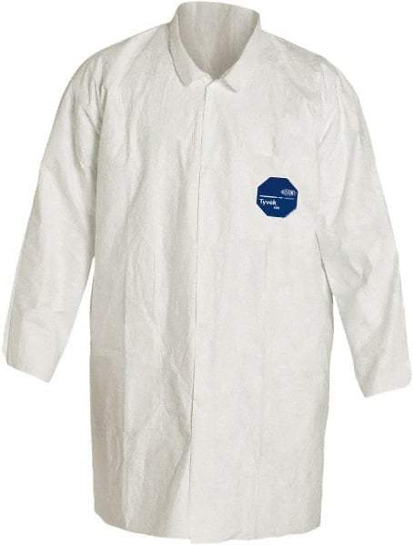 Dupont - Size 3XL White Disposable Chemical Resistant Lab Coat - Tyvek, Snap Front, Open Cuff - Exact Industrial Supply