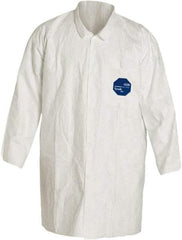 Dupont - Size L White Disposable Chemical Resistant Lab Coat - Tyvek, Snap Front, Open Cuff - Exact Industrial Supply