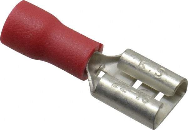 Thomas & Betts - 22 to 16 AWG, Vinyl, Fully Insulated, Female Wire Disconnect - 1/4 Inch Wide Tab, Red, RoHS Compliant, UL 94 V-0 - Exact Industrial Supply