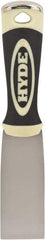 Hyde Tools - 1-1/2" Wide Chisel Edge Blade Carbon Steel Putty Knife - Flexible, Ergosoft Plastic Overmold Handle, 8" OAL - Exact Industrial Supply