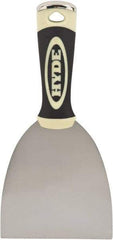 Hyde Tools - 4" Wide Chisel Edge Blade Carbon Steel Putty Knife - Flexible, Ergosoft Plastic Overmold Handle, 8-1/2" OAL - Exact Industrial Supply