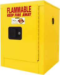 Securall Cabinets - 1 Door, 1 Shelf, Yellow Steel Standard Safety Cabinet for Flammable and Combustible Liquids - 22" High x 17" Wide x 17" Deep, Manual Closing Door, 3 Point Key Lock, 4 Gal Capacity - Exact Industrial Supply