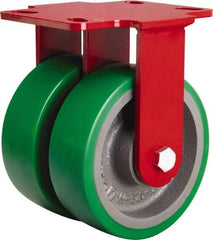 Hamilton - 6" Diam x 2" Wide x 7-3/4" OAH Top Plate Mount Rigid Caster - Polyurethane Mold onto Cast Iron Center, 2,400 Lb Capacity, Tapered Roller Bearing, 4-1/2 x 6-1/2" Plate - Exact Industrial Supply