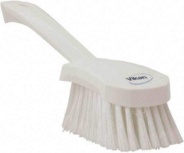 Vikan - 1.8" Bristle Length, Polyester Scrub Brush - 4-1/4" Long x 2-3/4" Wide Head, 10" OAL, White, Polypropylene Block, Flagged - Exact Industrial Supply
