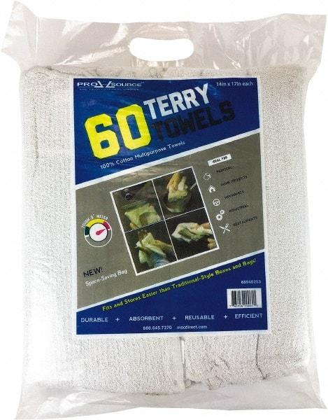 PRO-SOURCE - 14 Inch Long x 17 Inch Wide Virgin Terry Cotton Towels - White, Terry Cloth, Medium Lint, 60 Sheets per Pack - Exact Industrial Supply