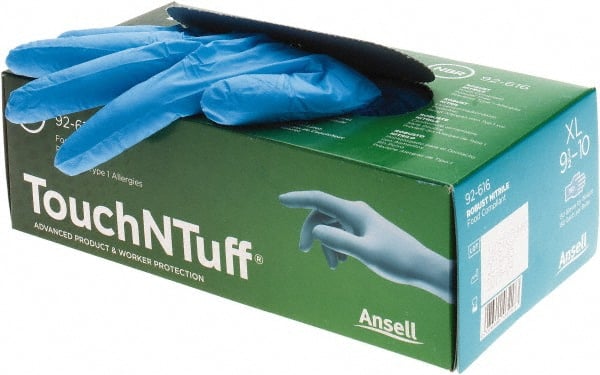 Disposable Gloves: Nitrile Blue, 9-1/2″ Length, Textured Fingers, FDA Approved