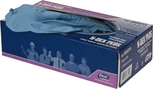 Disposable Gloves: Size Large, 8 mil, Nitrile-Coated, Nitrile Blue, 9-1/2″ Length, Smooth, FDA Approved, Static Dissipative