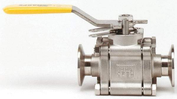Sharpe Valves - 1/2" Pipe, Full Port, Stainless Steel Standard Ball Valve - 3 Piece, Inline - One Way Flow, Tube O.D. x Tube O.D. Ends, Locking Lever Handle, 1,000 WOG, 125 WSP - Exact Industrial Supply