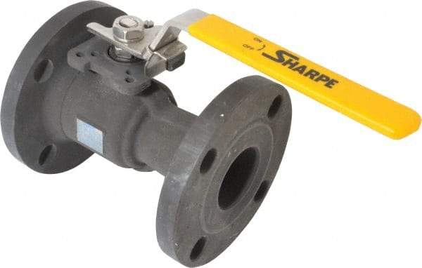 Sharpe Valves - 2" Pipe, Standard Port, Carbon Steel Standard Ball Valve - 1 Piece, Inline - One Way Flow, Flanged x Flanged Ends, Locking Lever Handle, 300 WOG, 150 WSP - Exact Industrial Supply