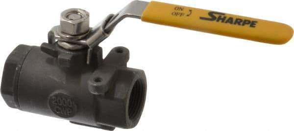 Sharpe Valves - 3/4" Pipe, Standard Port, Carbon Steel Steam Service Ball Valve - 1 Piece, Inline - One Way Flow, FNPT x FNPT Ends, Locking Lever Handle, 2,000 WOG, 250 WSP - Exact Industrial Supply