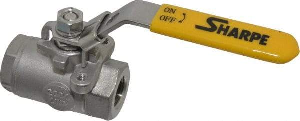 Sharpe Valves - 3/8" Pipe, Standard Port, Stainless Steel Steam Service Ball Valve - 1 Piece, Inline - One Way Flow, FNPT x FNPT Ends, Locking Lever Handle, 2,000 WOG, 250 WSP - Exact Industrial Supply
