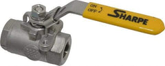 Sharpe Valves - 3/8" Pipe, Standard Port, Stainless Steel Steam Service Ball Valve - 1 Piece, Inline - One Way Flow, FNPT x FNPT Ends, Locking Lever Handle, 2,000 WOG, 250 WSP - Exact Industrial Supply