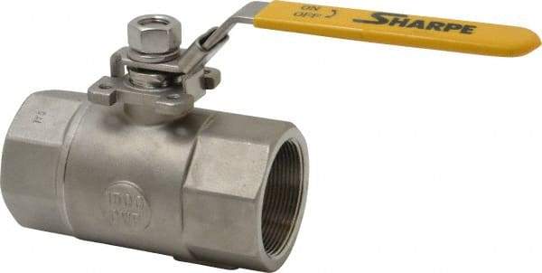 Sharpe Valves - 2" Pipe, Standard Port, Stainless Steel Steam Service Ball Valve - 1 Piece, Inline - One Way Flow, FNPT x FNPT Ends, Locking Lever Handle, 1,500 WOG, 250 WSP - Exact Industrial Supply