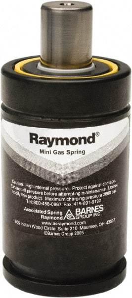 Associated Spring Raymond - M6 Int Rod, M6 Fill Port, M6 Mt Hole, 20mm Rod Diam, 38mm Diam, 16mm Max Stroke, Black Nitrogen Gas Spring Cylinder - 46mm Body Length, 62mm OAL, 1,620 Lb Full Stroke Spring Force, 360 psi Initial Charge - Exact Industrial Supply