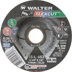 WALTER Surface Technologies - 4-1/2" Diam x 7/8" Hole, 36 Grit Surface Grinding Wheel - Exact Industrial Supply