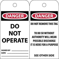 NMC - 3" High x 6" Long, DANGER \x96 DO NOT OPERATE, English Safety & Facility Accident Prevention Tag - Tag Header: Danger, 2 Sides, White Poly - Exact Industrial Supply