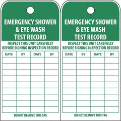 NMC - 3" High x 6" Long, EMERGENCY SHOWER & EYE WASH TEST RECORD, English Safety & Facility Accident Prevention Tag - Tag Header: Danger, 2 Sides, White Poly - Exact Industrial Supply