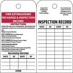 NMC - 3" High x 6" Long, FIRE EXTINGUISHER RECHARGE & INSPECTION RECORD, English Safety & Facility Inspection Tag - Tag Header: Notice, 2 Sides, White Poly - Exact Industrial Supply