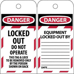 NMC - 3" High x 6" Long, LOCKED OUT - DO NOT OPERATE, English Safety & Facility Lockout Tag - Tag Header: Danger, 2 Sides, Black & Red Poly - Exact Industrial Supply