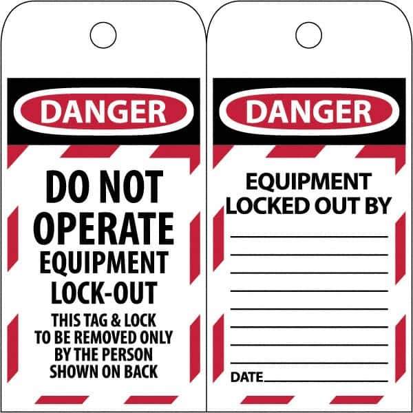 NMC - 3" High x 6" Long, DANGER - THIS TAG & LOCK TO BE REMOVED ONLY BY THE PERSON SHOWN, English Safety & Facility Lockout Tag - Tag Header: Danger, 2 Sides, Black & Red Poly - Exact Industrial Supply