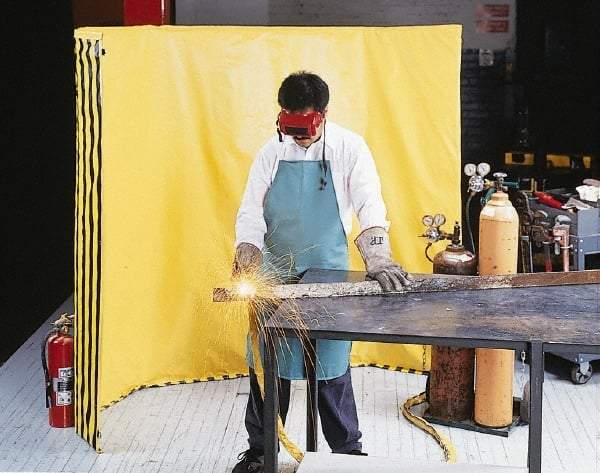 Singer Safety - 9 Ft. Wide x 6 Ft. High, 12 mil Thick Coated Vinyl Roll Up Welding Screen Kit - Yellow with Carrying Handle and Tie Strap - Exact Industrial Supply