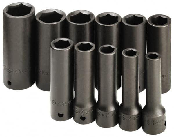 SK - 10 Piece 1/2" & 3/4" Drive Deep Well Impact Socket Set - Exact Industrial Supply