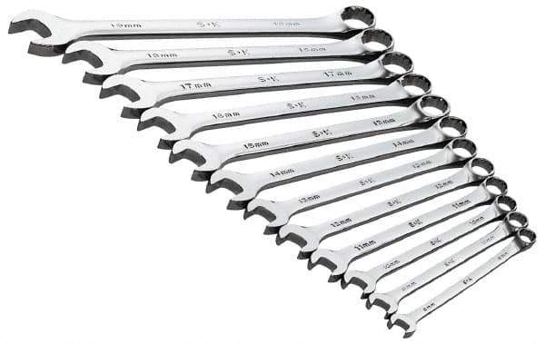 SK - 13 Piece, 8 to 19mm, 12 Point, Combination Wrench Set - Metric System of Measurement, Chrome Finish, Comes in Roll - Exact Industrial Supply