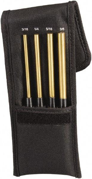 Starrett - 4 Piece, 3/16 to 3/8", Pin Punch Set - Round Shank, Brass, Comes in Pouch - Exact Industrial Supply