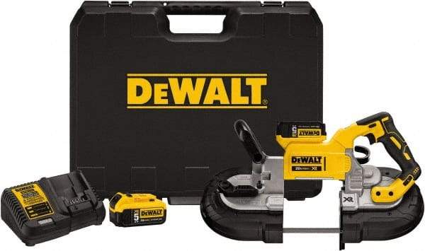 DeWALT - 20 Volt, 44-7/8" Blade, 490 SFPM Cordless Portable Bandsaw - 4-3/4" (Round) & 5" x 4-3/4" (Rectangle) Cutting Capacity, Lithium-Ion Battery Included - Exact Industrial Supply