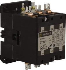 Square D - 3 Pole, 75 Amp Inductive Load, 24 Coil VAC at 50/60 Hz, Definite Purpose Contactor - Phase 1 and Phase 3 Hp:  15 at 230 VAC, 25 at 230 VAC, 40 at 460 VAC, 40 at 575 VAC, 5 at 115 VAC, 94 Amp Resistive Rating, CE, CSA, UL Listed - Exact Industrial Supply