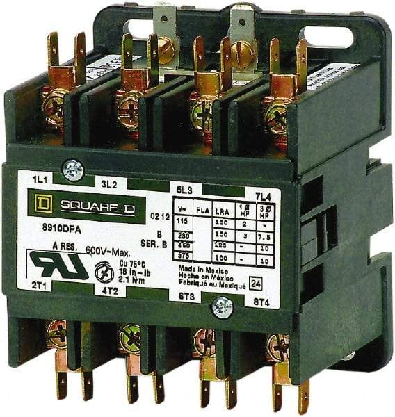 Square D - 4 Pole, 30 Amp Inductive Load, Definite Purpose Contactor - 40 Amp Resistive Rating - Exact Industrial Supply