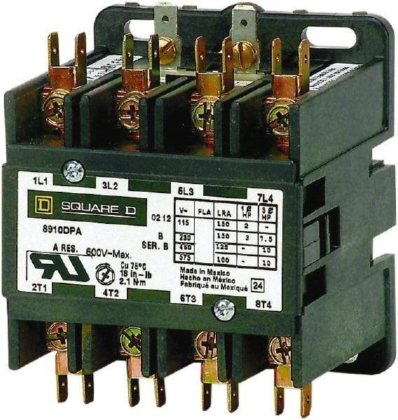 Square D - 4 Pole, 30 Amp Inductive Load, Definite Purpose Contactor - 40 Amp Resistive Rating, UL Listed - Exact Industrial Supply