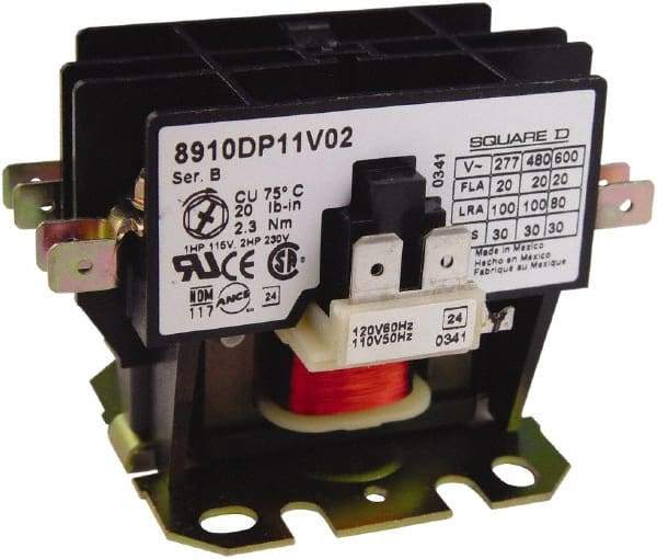 Square D - 2 Pole, 20 Amp Inductive Load, Definite Purpose Contactor - 30 Amp Resistive Rating - Exact Industrial Supply