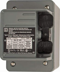 Square D - 3 Poles, 30 Amp, NEMA, Enclosed Toggle Manual Motor Starter - 1 hp at 90 VDC, 10 hp at 460 VAC, 10 hp at 575 VAC, 1-1/2 hp at 230 VDC, 2 hp at 115 VAC, 2 hp at 115 VDC & 7-1/2 hp at 230 VAC, CE, CSA, NEMA 4 & UL Listed - Exact Industrial Supply