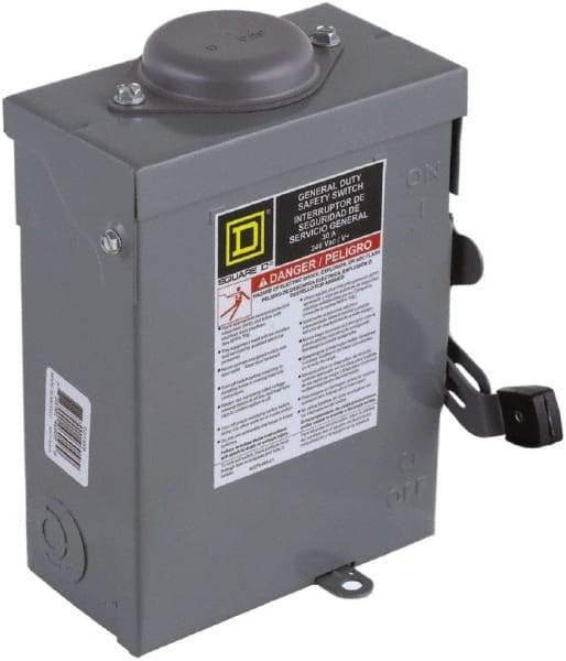 Square D - 30 Amp, 240 V, 2 Pole Nonfused Safety Switch - NEMA 3R, 3 hp at 240 VAC (Single Phase), DPST Contact Form - Exact Industrial Supply