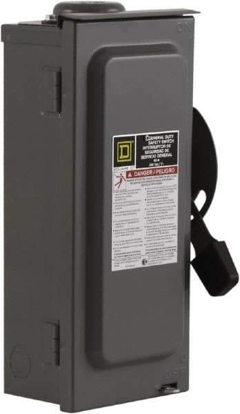 Square D - 60 Amp, 240 V, 3 Pole Fused Safety Switch - NEMA 3R, 10 hp at 240 VAC (Single Phase), 15 hp at 240 VAC (Triple Phase), 3PST Contact Form - Exact Industrial Supply