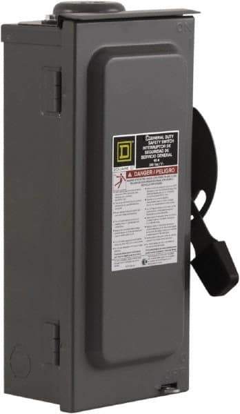 Square D - 60 Amp, 240 V, 2 Pole Fused Safety Switch - NEMA 3R, 10 hp at 240 VAC (Single Phase), 15 hp at 240 VAC (Triple Phase), DPST Contact Form - Exact Industrial Supply