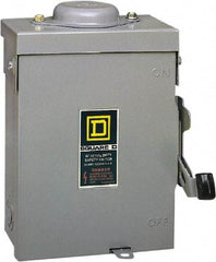 Square D - 30 Amp, 240 V, 2 Pole Fused Safety Switch - NEMA 3R, 3 hp at 240 VAC (Single Phase), 7.5 hp at 240 VAC (Triple Phase), DPST Contact Form - Exact Industrial Supply