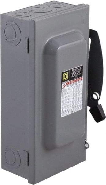 Square D - 60 Amp, 240 V, 3 Pole Fused Safety Switch - NEMA 1, 10 hp at 240 VAC (Single Phase), 15 hp at 240 VAC (Triple Phase), 3PST Contact Form - Exact Industrial Supply