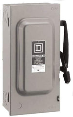 Square D - 60 Amp, 240 V, 2 Pole Fused Safety Switch - NEMA 1, 10 hp at 240 VAC (Single Phase), 15 hp at 240 VAC (Triple Phase), DPST Contact Form - Exact Industrial Supply